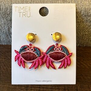 Time and Tru Vibrant Crab Crustacean Earrings NEW Lightweight